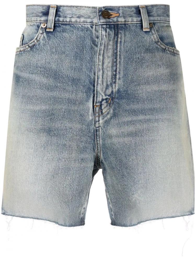 Saint Laurent - raw-edge cotton denim shorts