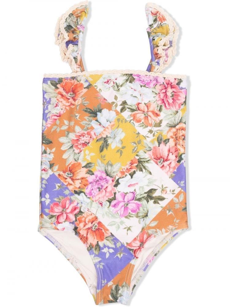 Zimmermann Kids - floral-print square-neck swimsuit