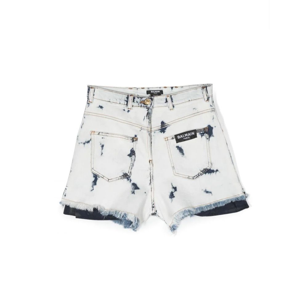 Balmain Kids - bleached denim mini shorts