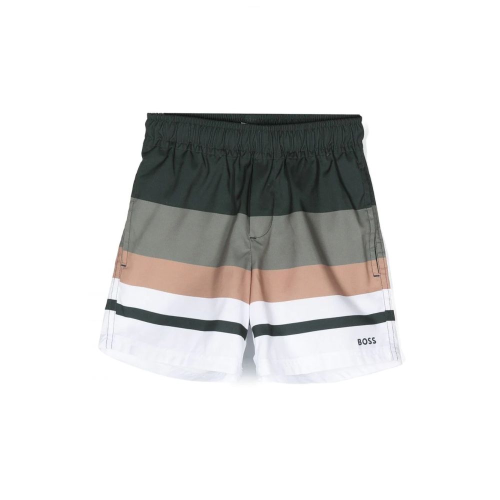 Boss Kids - stripe-pattern logo-print swim shorts