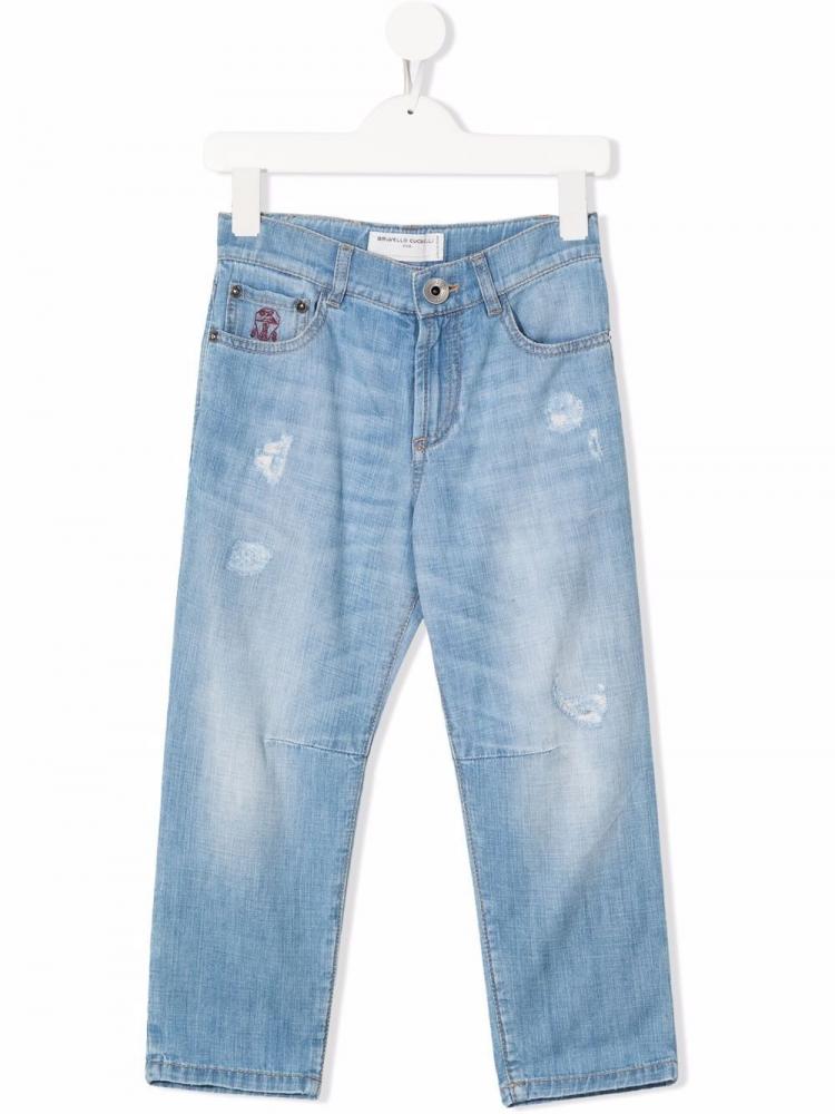 Brunello Cucinelli Kids - distressed straight-leg jeans