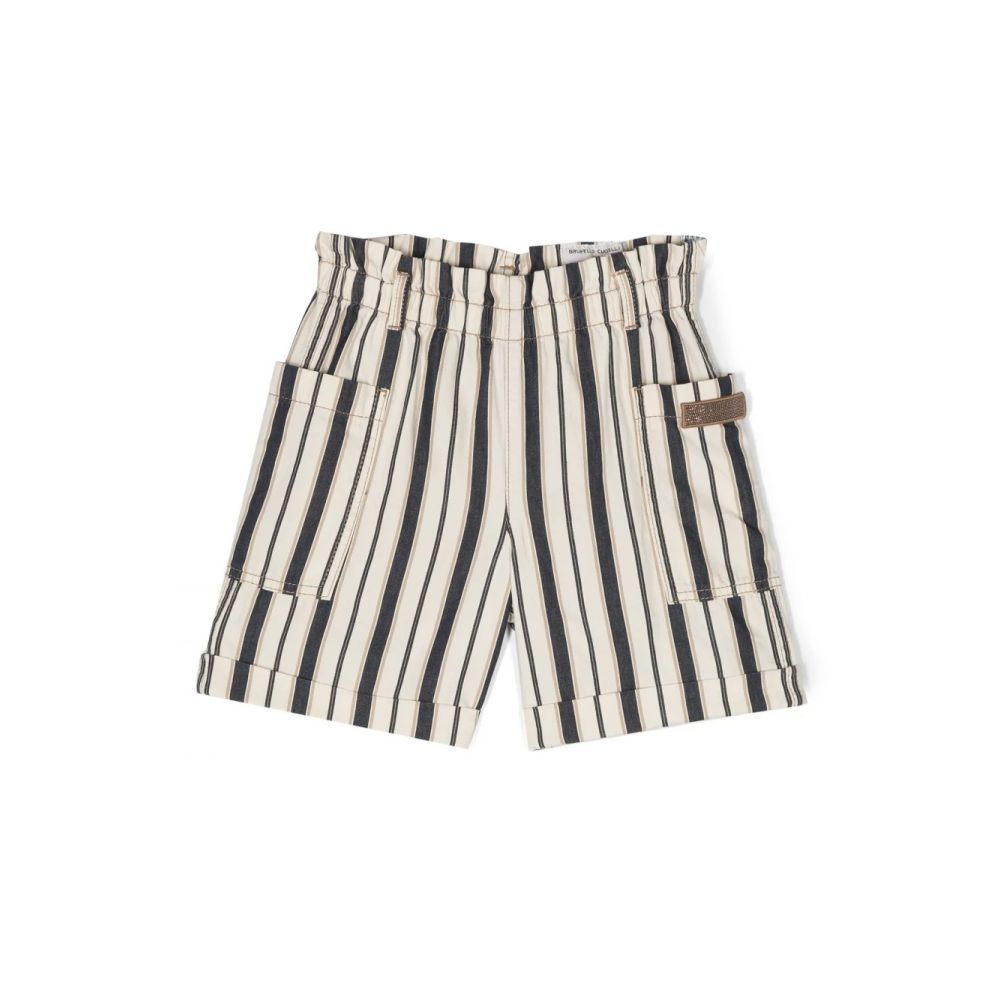 Brunello Cucinelli Kids - stripe-print logo-patch shorts