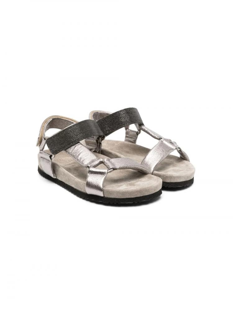 Brunello Cucinelli Kids - metallic-effect touch-strap sandals