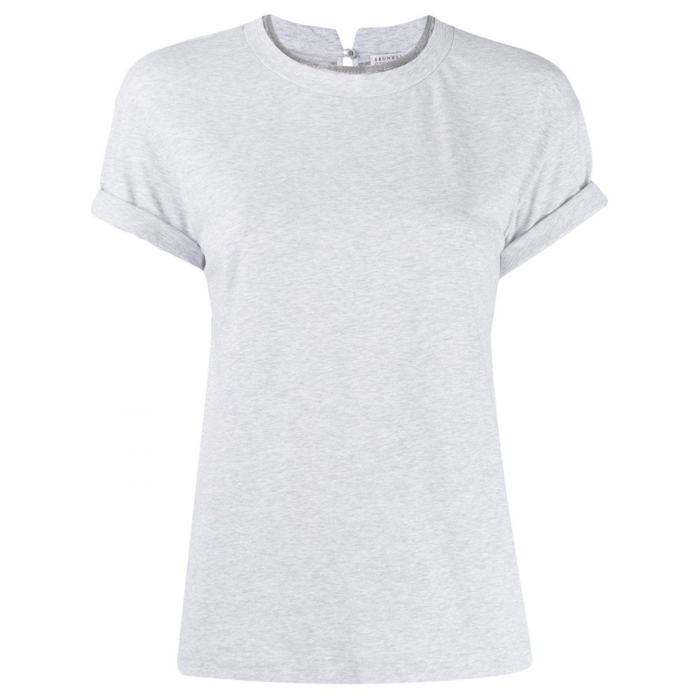 Brunello Cucinelli - Grey-marl cotton-blend round-neck beaded T-shirt