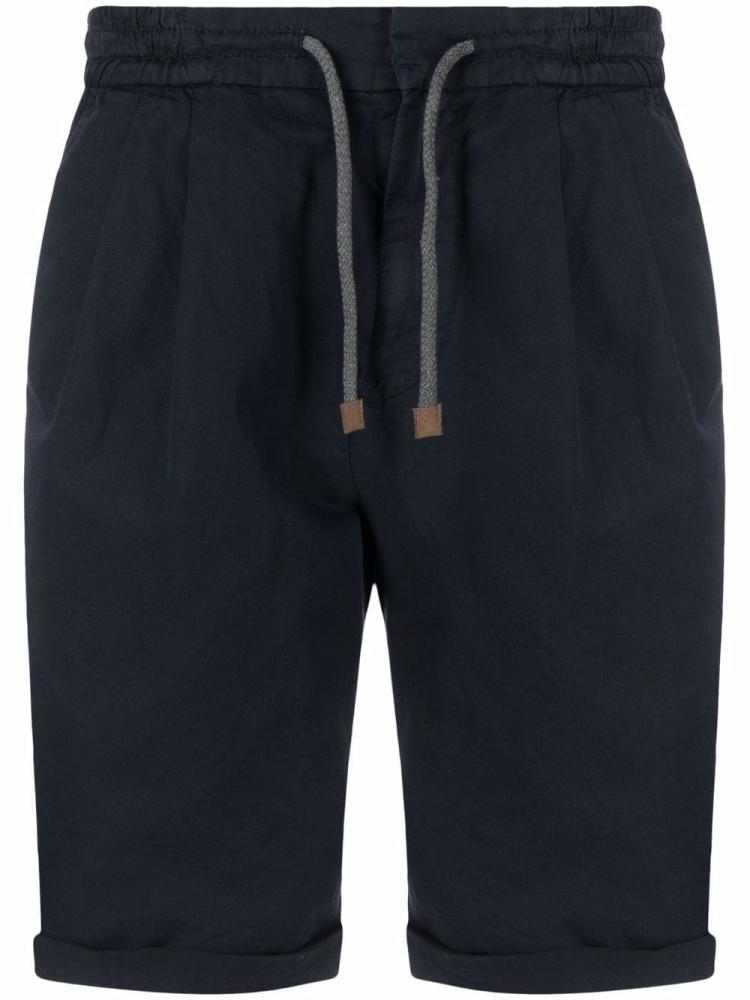 Brunello Cucinelli - Navy-blue linen-cotton blend drawstring chino shorts