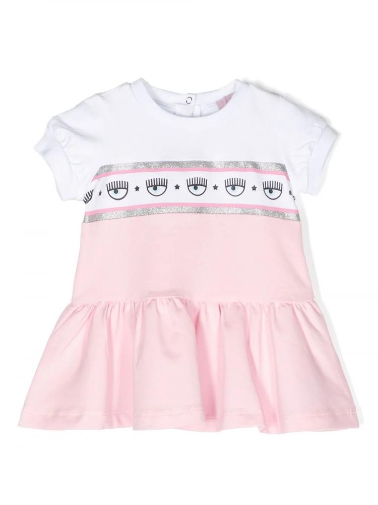 Chiara Ferragni Kids - logo-stripe ruffle dress