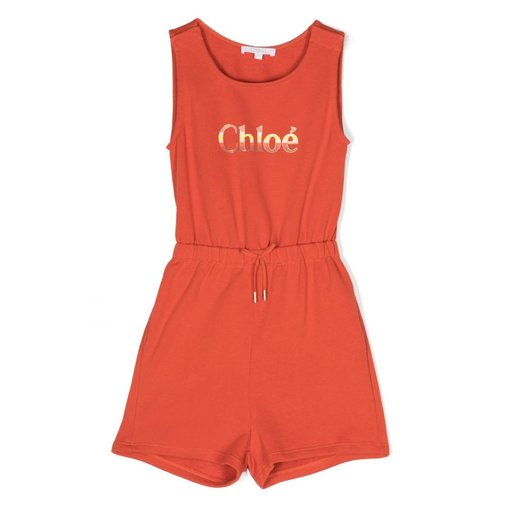 Chloe Kids - logo-print cotton playsuit
