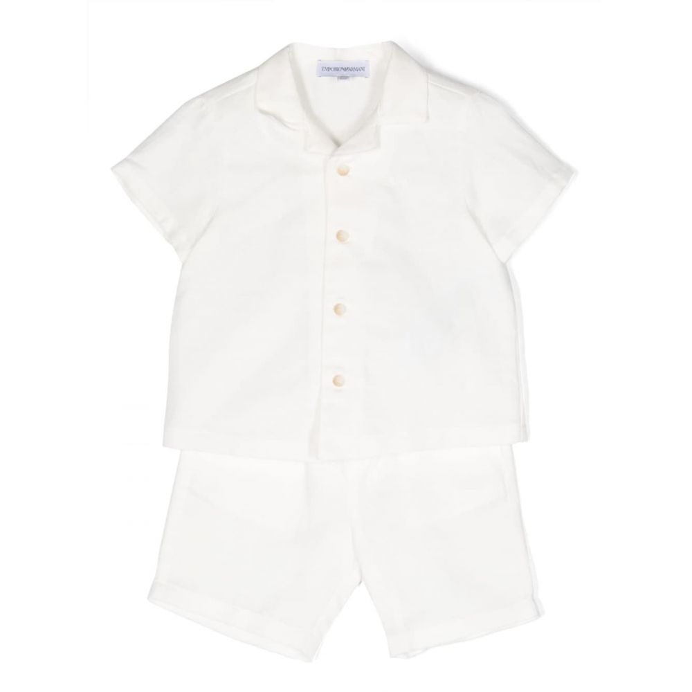 Emporio Armani Kids - linen flax-cotton-blend shorts