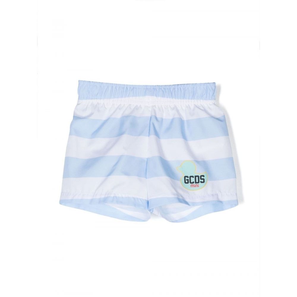 GCDS Kids - striped logo-print swim shorts