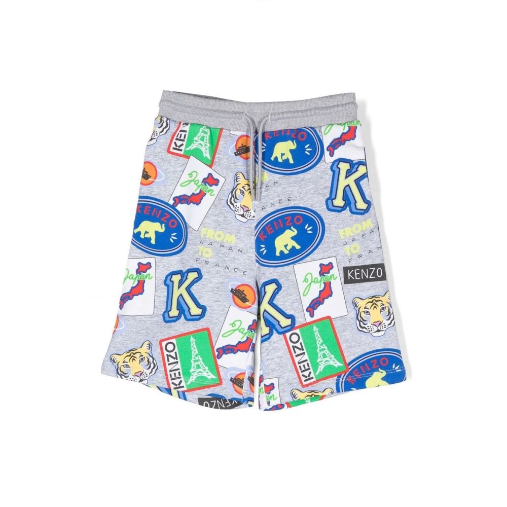 Kenzo Kids - sticker-print side-stripe shorts