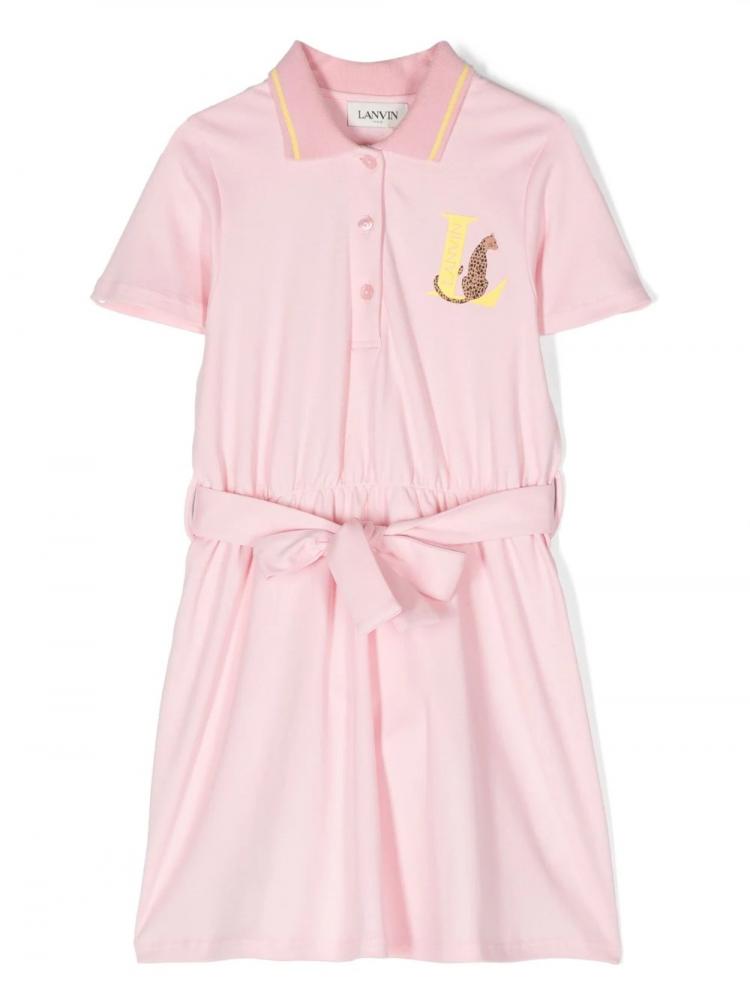 Lanvin Kids - logo-print tied-waist cotton dress