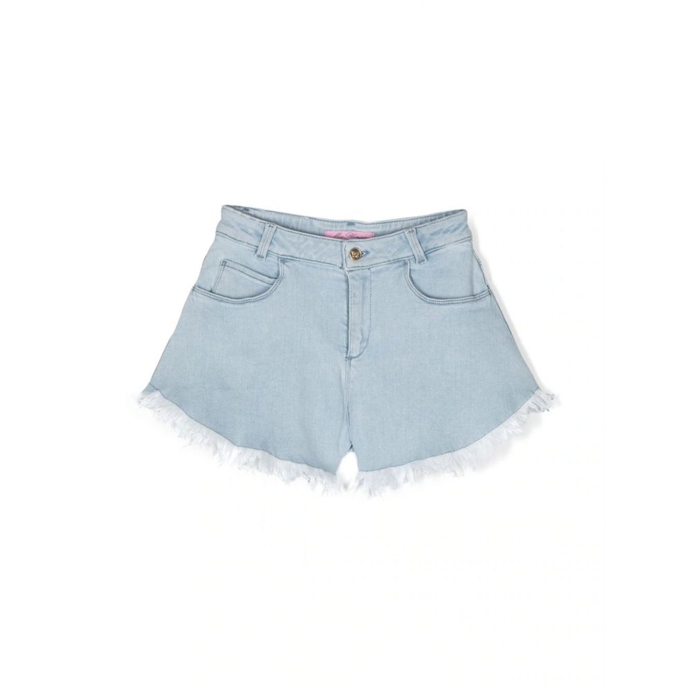Miss Blumarine Kids - butterfly-detailing bleached denim shorts