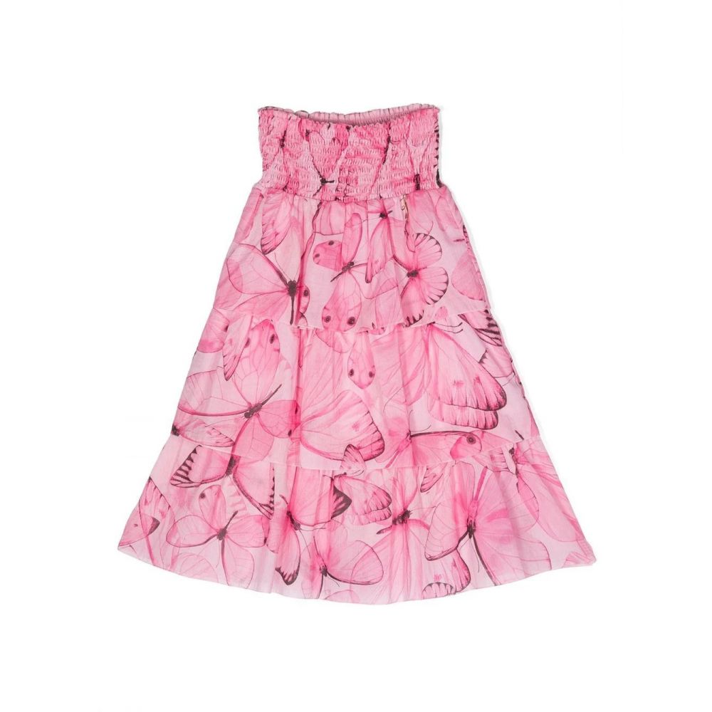 Miss Blumarine Kids - butterfly-print layered skirt