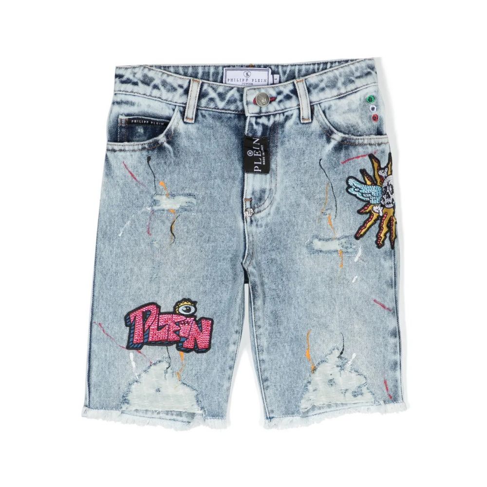 Philipp Plein Kids - bead-embellished denim shorts