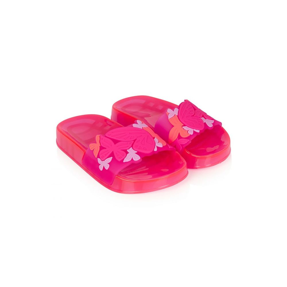 Sophia Webster Kids - Fluorescent pink floral-print flat slides