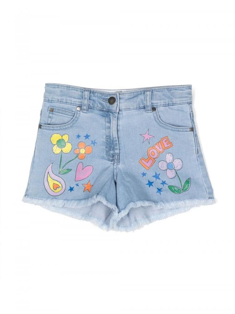 Stella McCartney Kids - graphic-print denim shorts