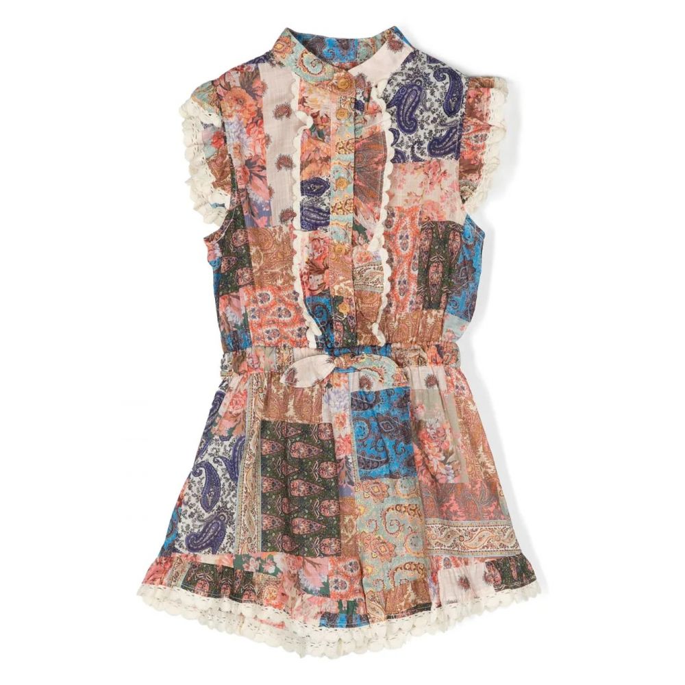 Zimmermann Kids - paisley-patchwork sleeveless shirt dress