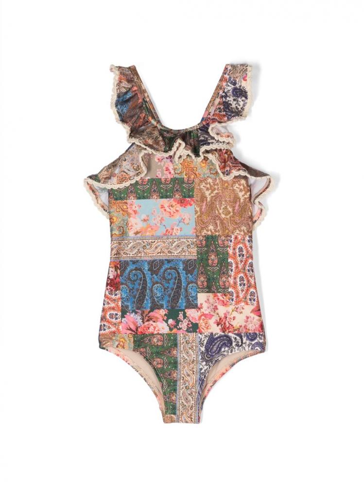 Zimmermann Kids - ruffled patterned-jacquard swim suit