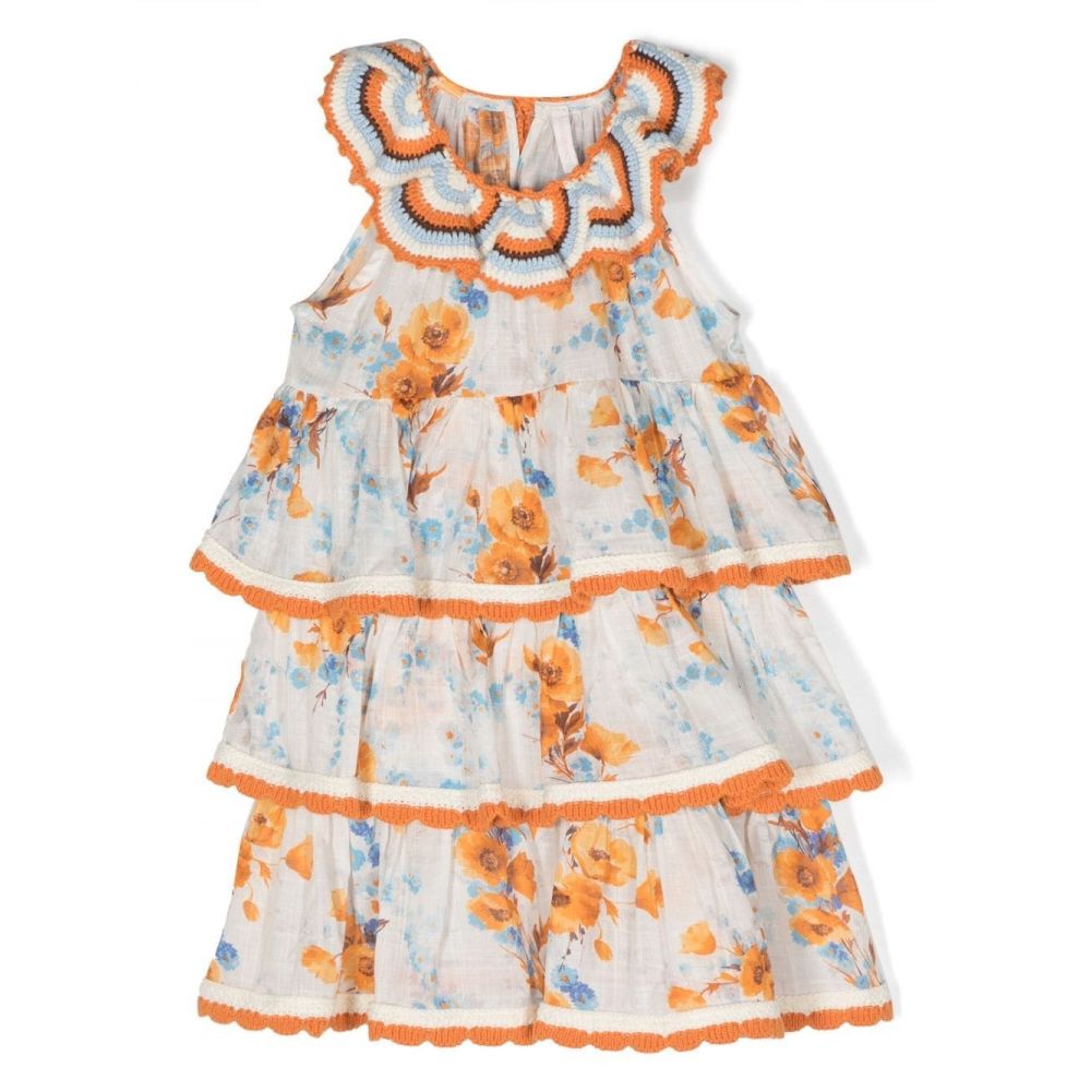 Zimmermann Kids - knitted-detail floral-print dress