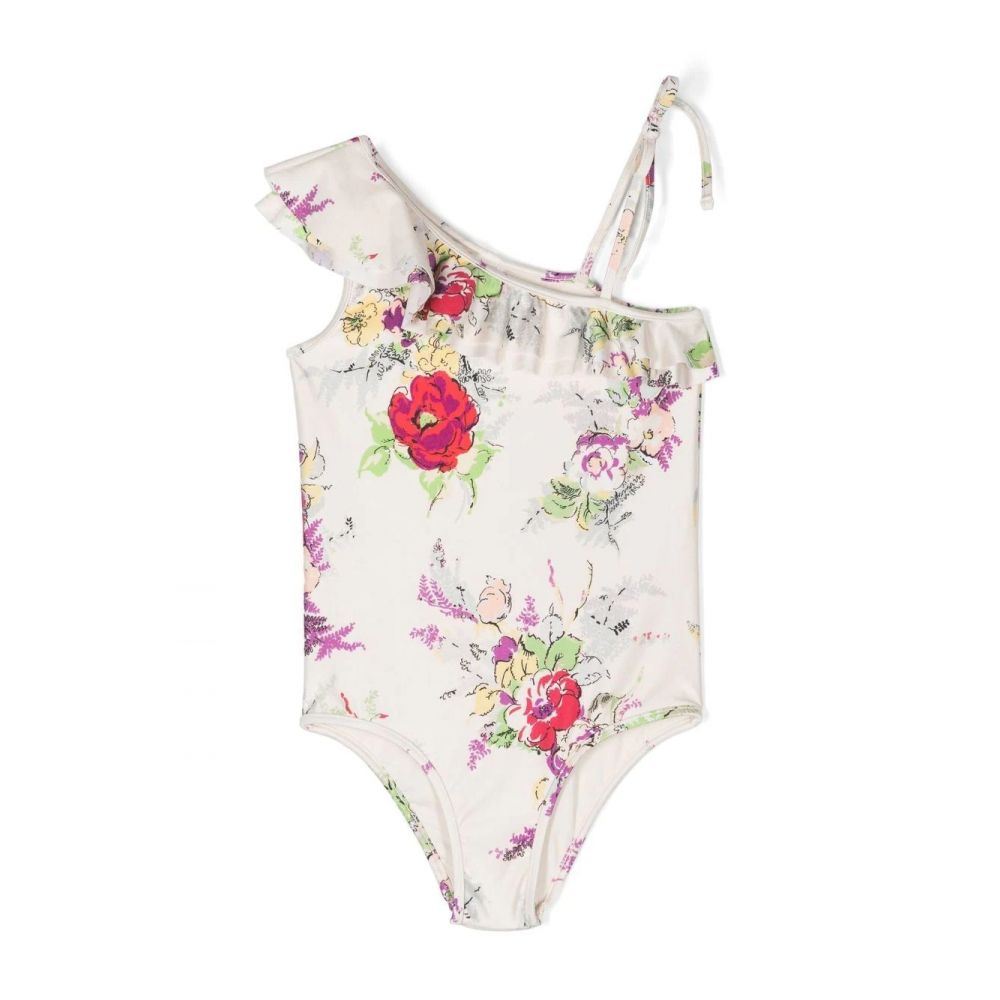 Zimmermann Kids - floral-print asymmetric swimsuit