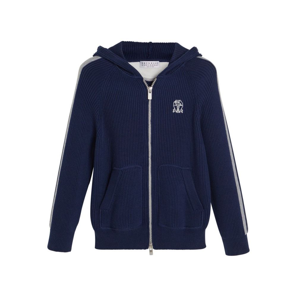 Brunello Cucinelli Kids - logo-embroidered hooded cardigan