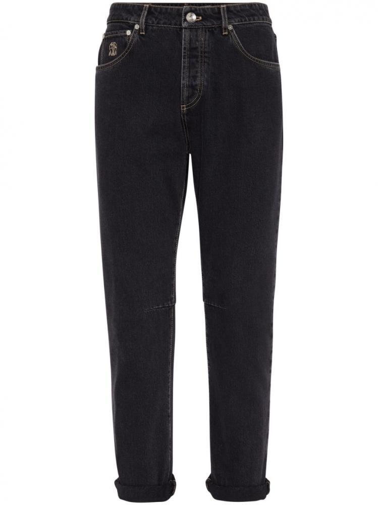 Brunello Cucinelli - logo-patch cotton tapered jeans