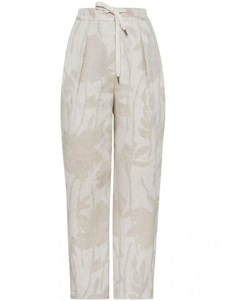 Brunello Cucinelli - floral-jacquard linen tapered trousers