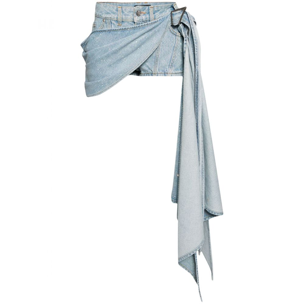Mugler - draped-detail denim shorts