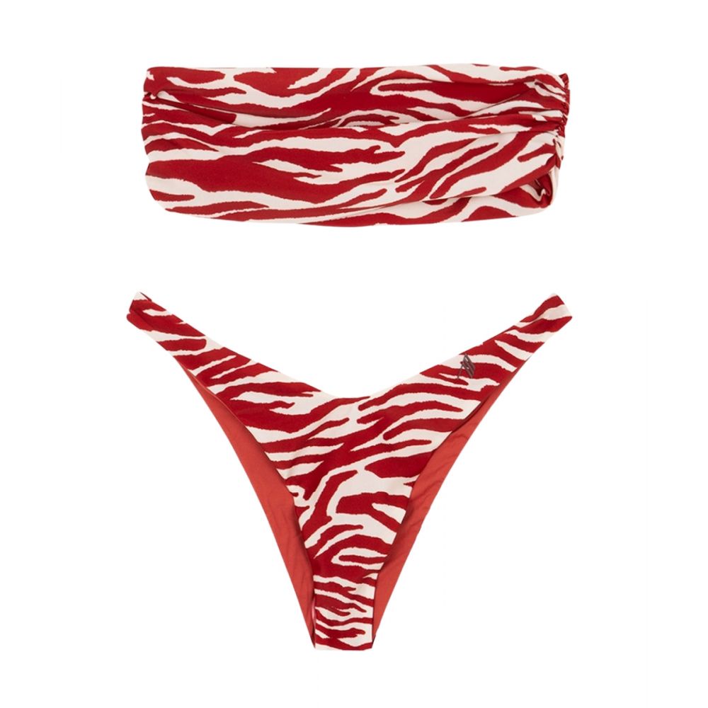 The Attico Beachwear - Zebra Printed Bikini Set In Red & Milk