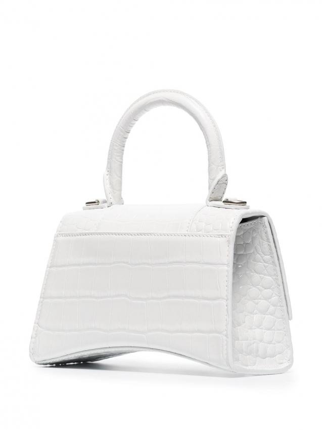 Balenciaga - White calf leather Hourglass crocodile-effect mini bag