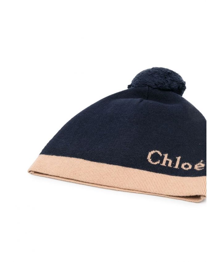Chloe Kids - logo-print two-tone pompom beanie
