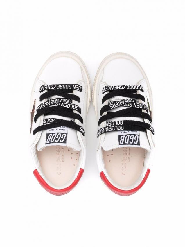 Golden Goose Kids - camo-patch lace-up sneakers red heel
