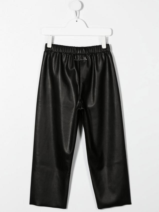 MM6 Kids - logo-embroidered faux-leather trousers