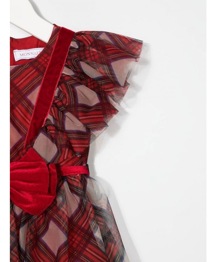 Monnalisa - plaid-print bow-detail dress