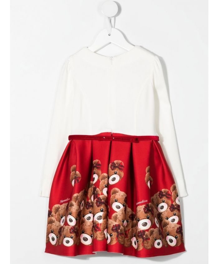 Monnalisa - teddy bear-motif contrast dress