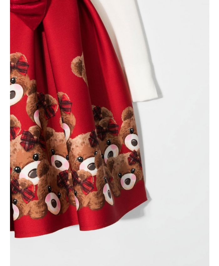 Monnalisa - teddy bear-motif contrast dress