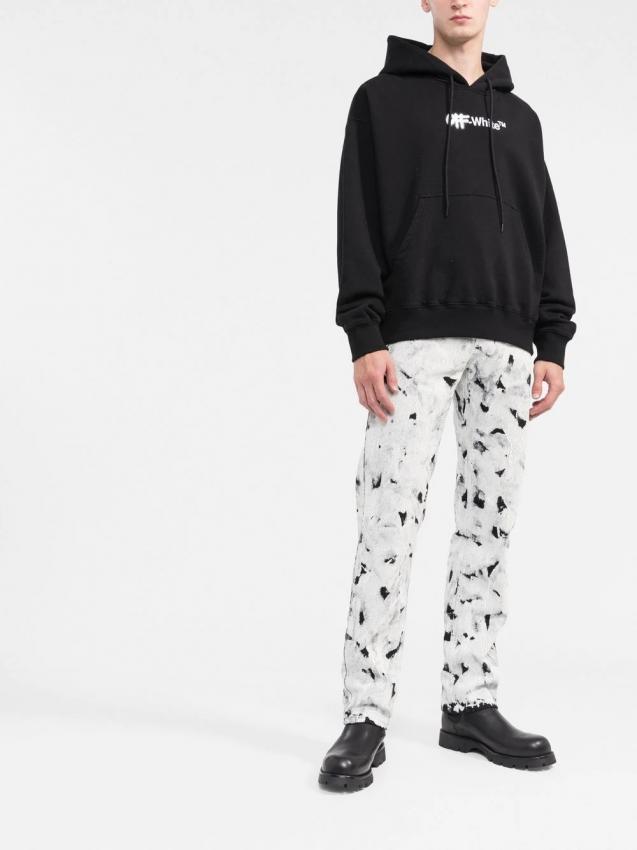 Off-White - embroidered logo cotton hoodie