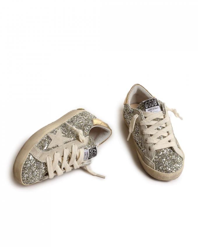 Golden Goose Kids - Super-Star Young in glitter with a suede star and gold heel tab