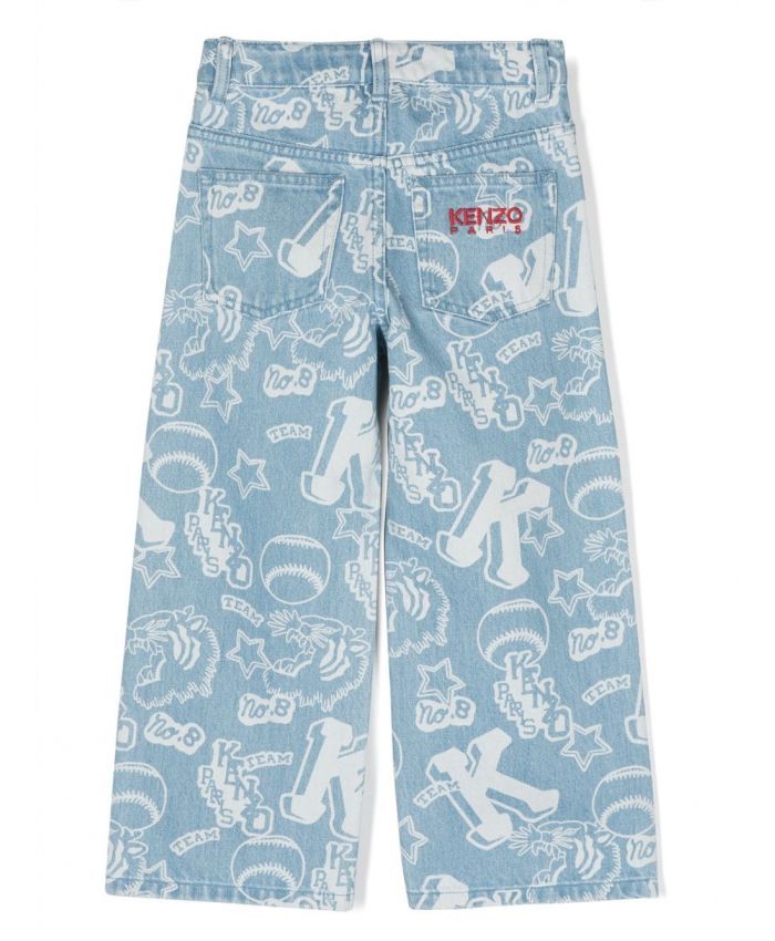 Kenzo Kids - logo-embroidered wide-leg jeans