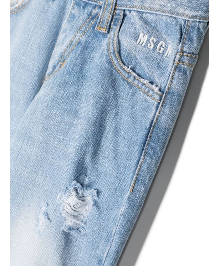 MSGM Kids - logo-embroidered ripped-detail jeans