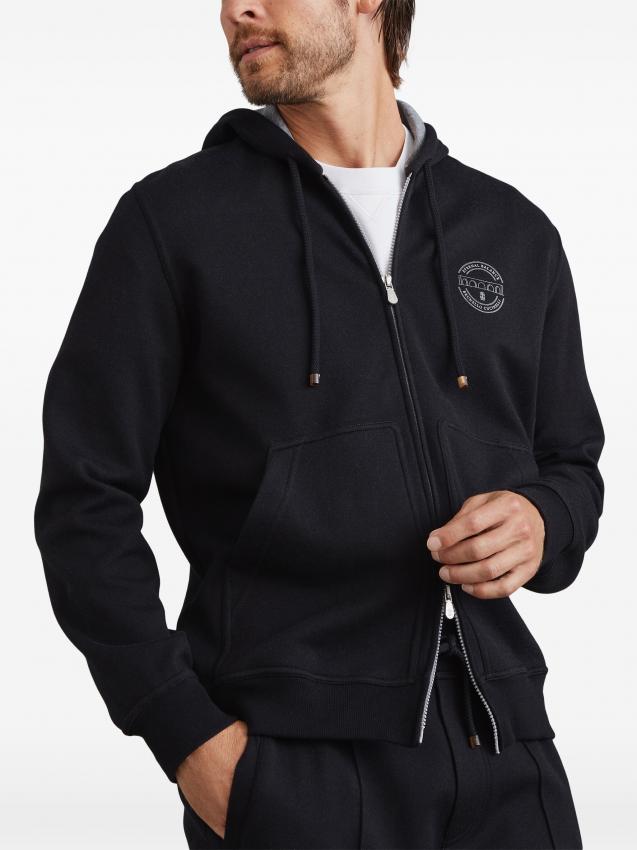 Brunello Cucinelli - logo-print zipped hoodie