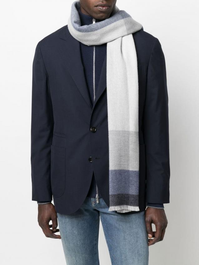 Brunello Cucinelli - check-print frayed-edge scarf