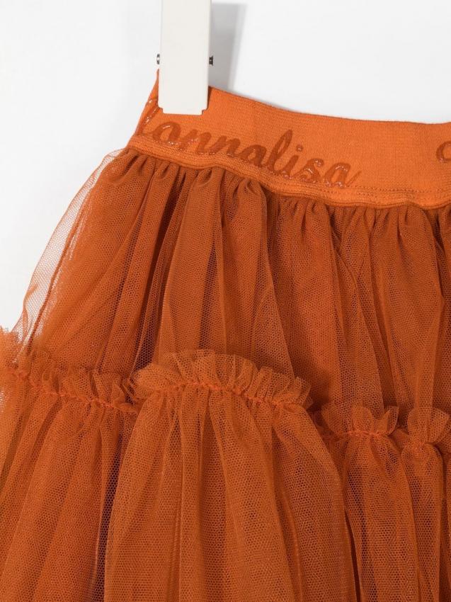 Monnalisa - waistband-logo tulle skirt orange