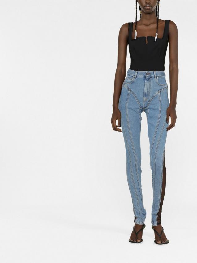 Mugler - sheer-panelled skinny jeans
