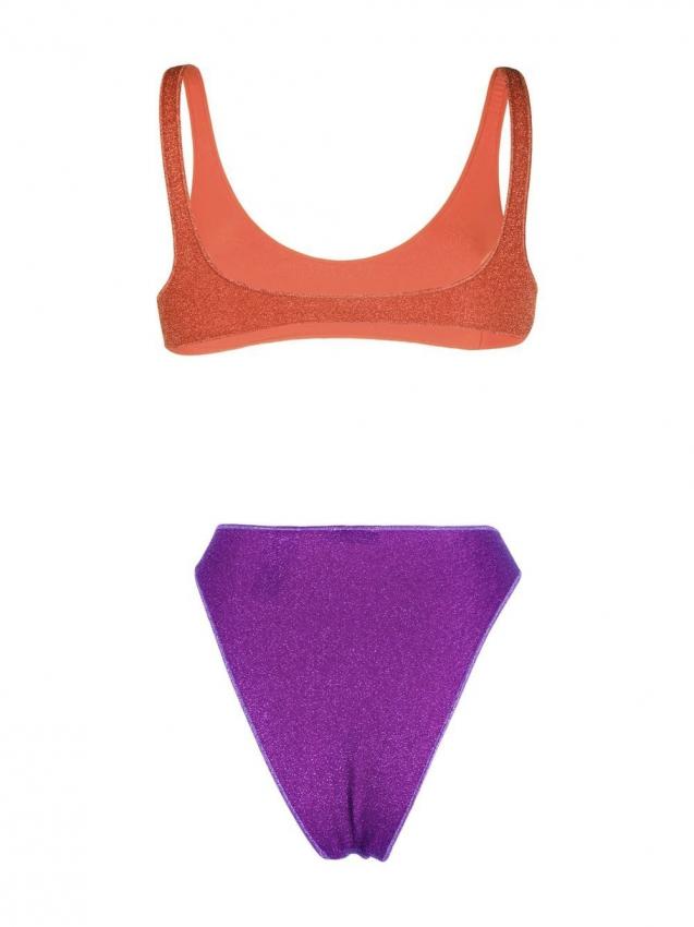 Oseree - glitter-detail two-tone bikini set orange violet