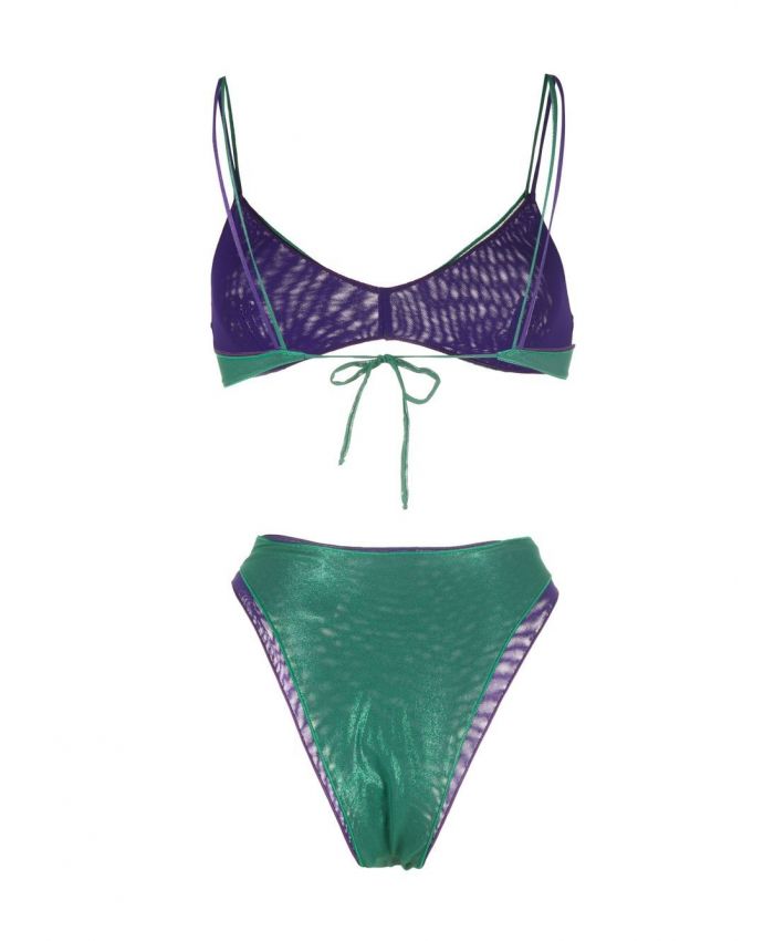 Oseree - layered-detail bikini set green purple