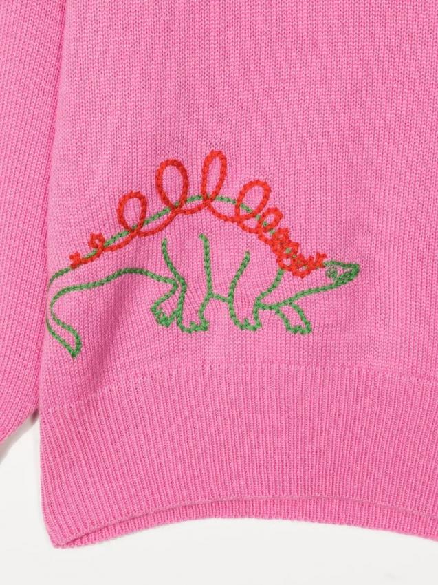The Row Kids - embroidered-dinosaur jumper pink