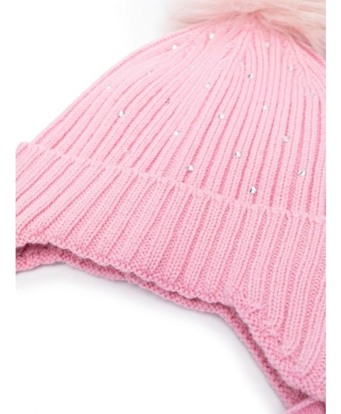 Monnalisa - rhinestone-embellished ribbed-knit hat