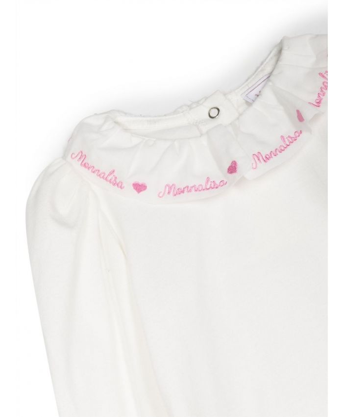 Monnalisa - embroidered-edge cotton bodysuit