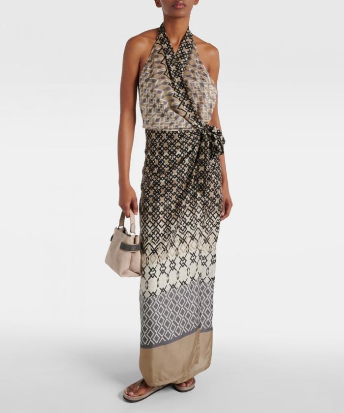 Brunello Cucinelli - geometric-print halterneck dress